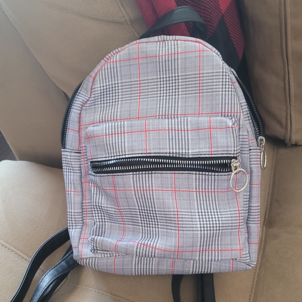 67. Stylish Black and White Red Accents Plaid Backpack